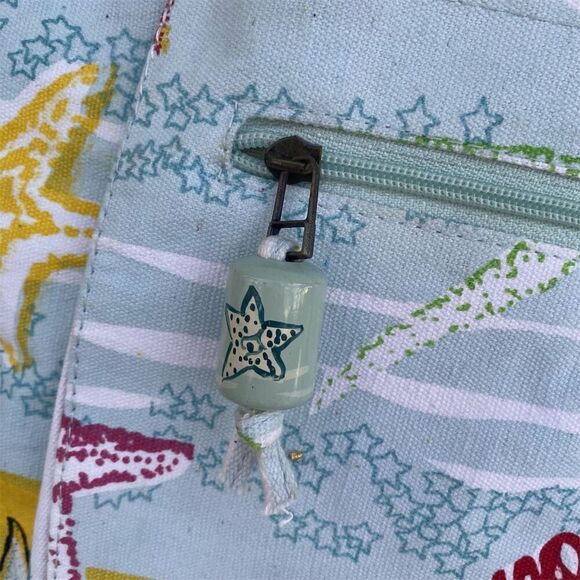 Starfish & Seashell Beach Tote Bag Multicolor Zipper Casual Summer - Picture 4 of 10